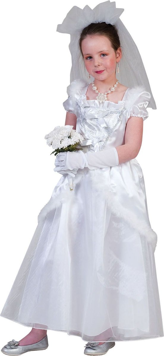 Feesten & Gelegenheden Kostuum | Mini Bruidje In Het Wit | Meisje | Maat 104 | Carnaval kostuum | Verkleedkleding